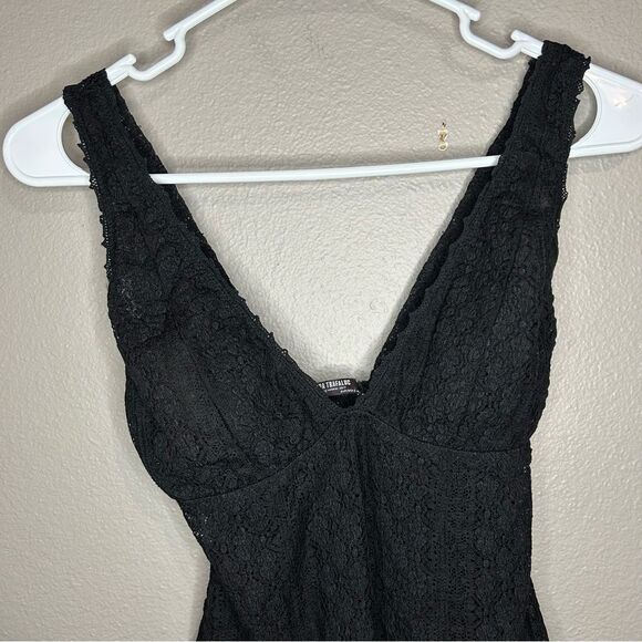 ZARA black sheer floral lace striped bodysuit women's size small - Picture 3 of 10